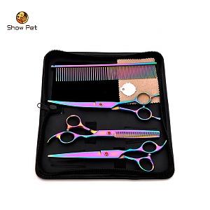 Electroplate 7 inch pet scissors dog grooming scissors suit scissors 4 pieces set 4 colors 