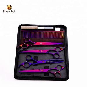 Multi colorful 7 inch pet razor grooming scissors dog hair shears set 